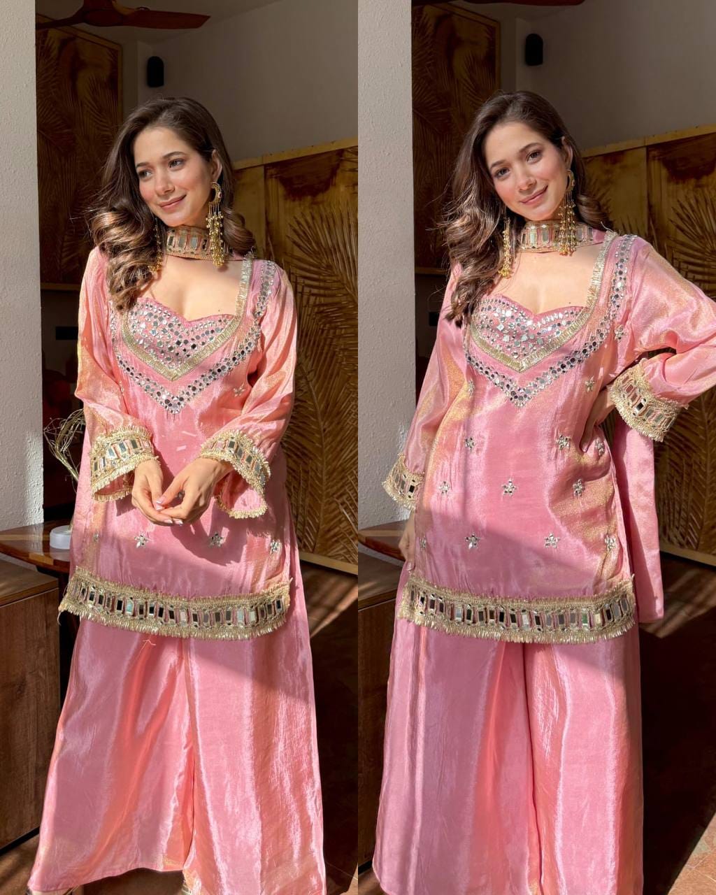 Women’s Fendy Silk Mirror Work Sharara Set