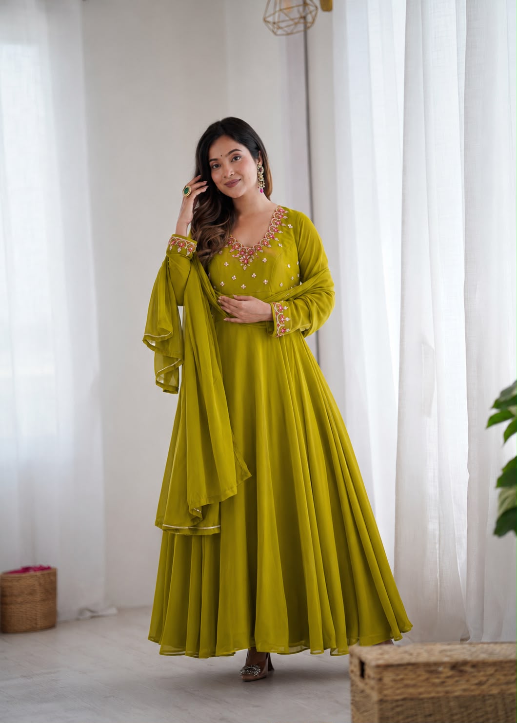 Women’s Faux Georgette Princess Gown Set