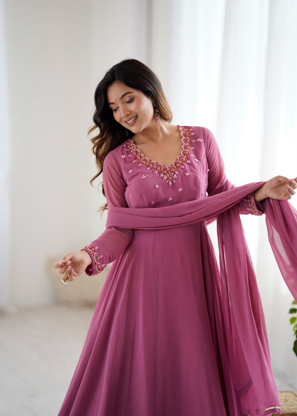 Women’s Faux Georgette Princess Gown Set