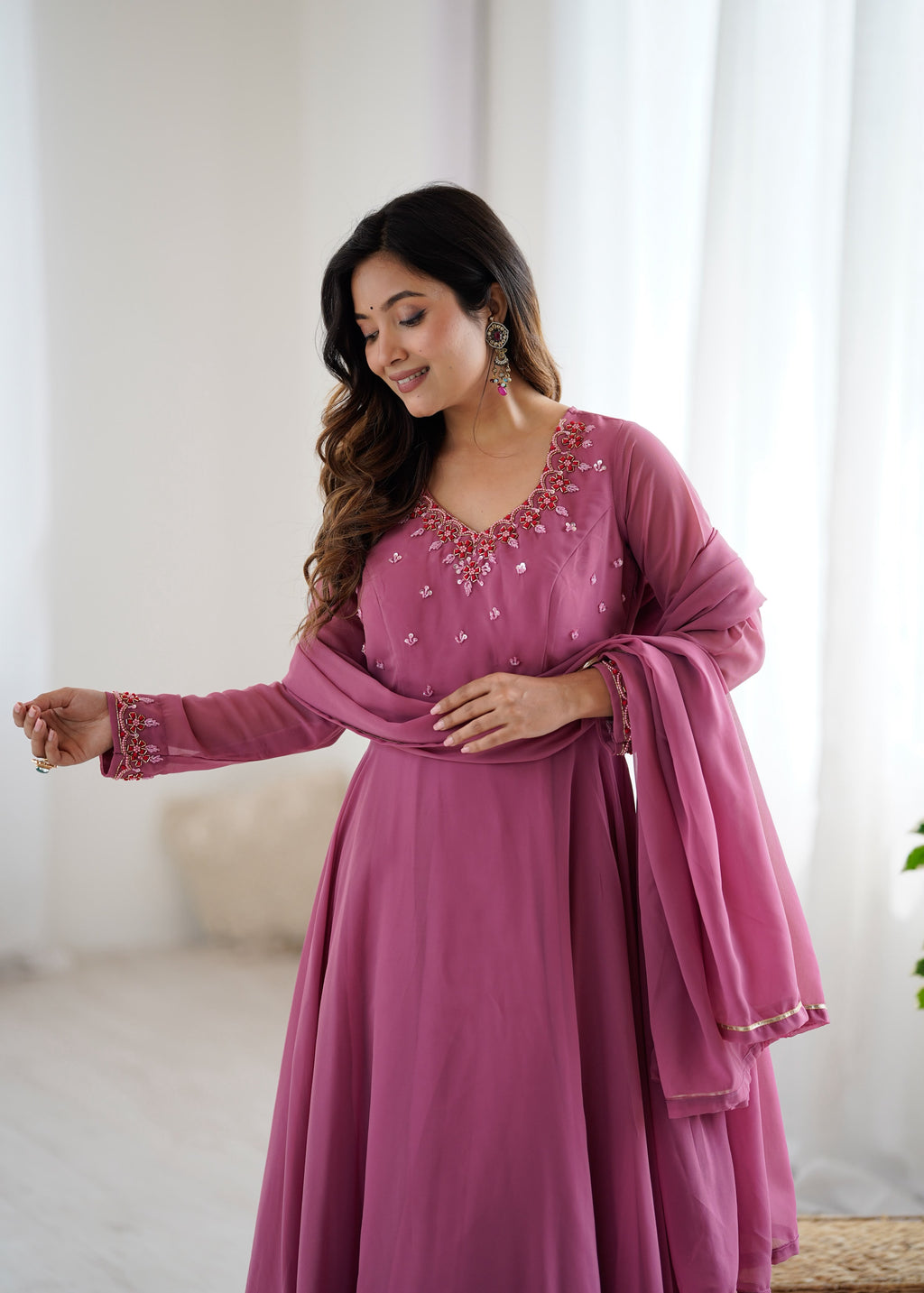 Women’s Faux Georgette Princess Gown Set