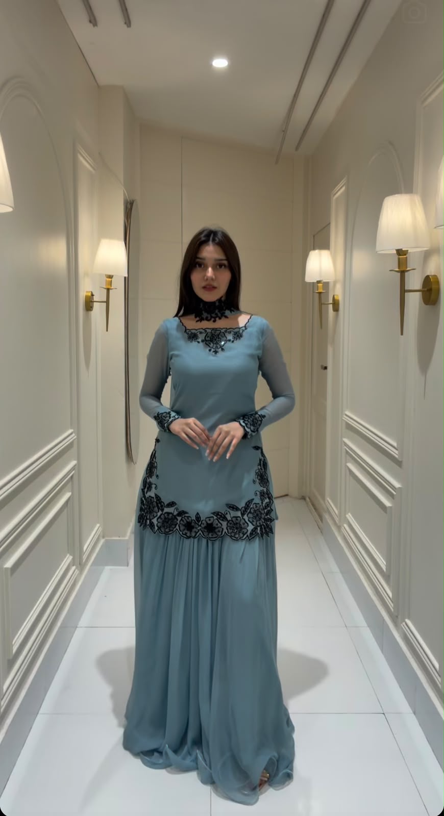 Women’s Faux Georgette Beads Handwork Sharara Set