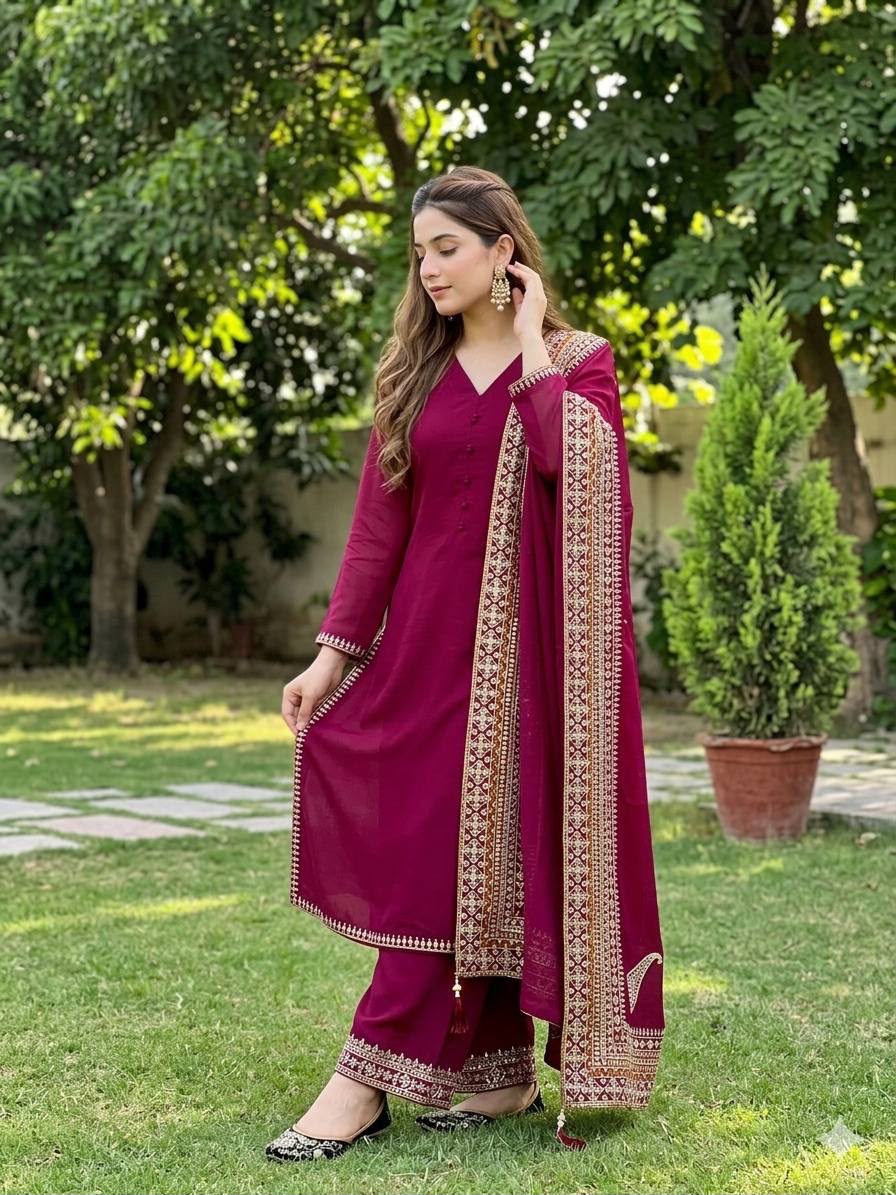 Women’s Heavy Roman Silk Embroidered Suit Set