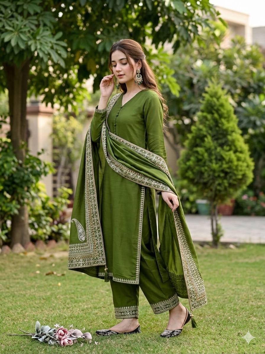 Women’s Heavy Roman Silk Embroidered Suit Set