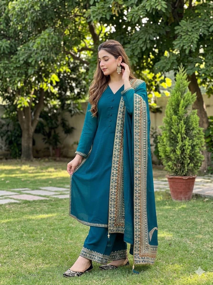 Women’s Heavy Roman Silk Embroidered Suit Set