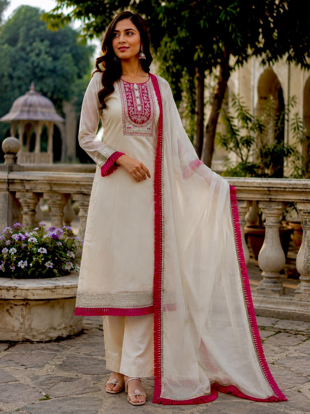 Women’s Soft Lining Organza Embroidered Suit Set