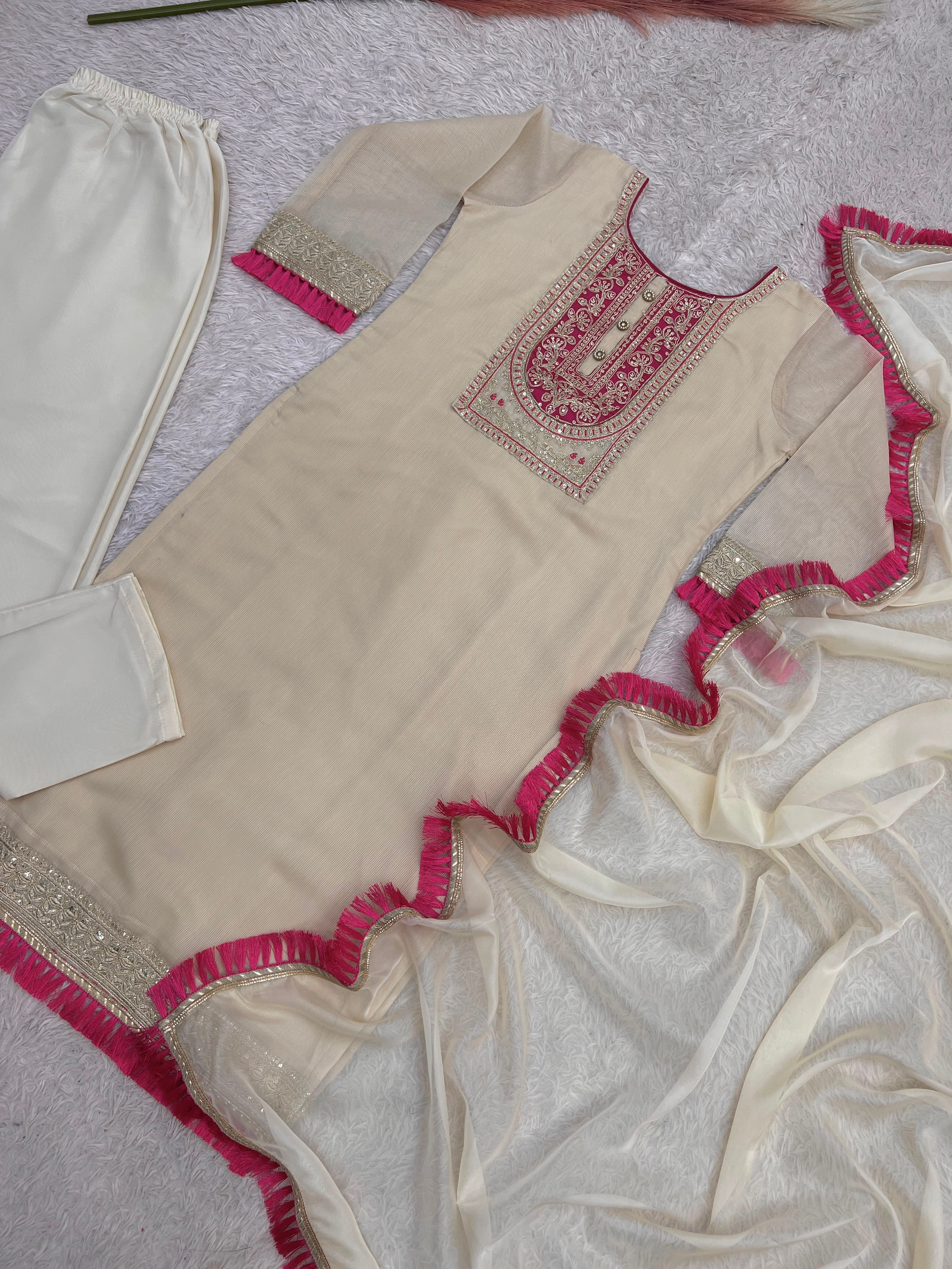 Women’s Soft Lining Organza Embroidered Suit Set