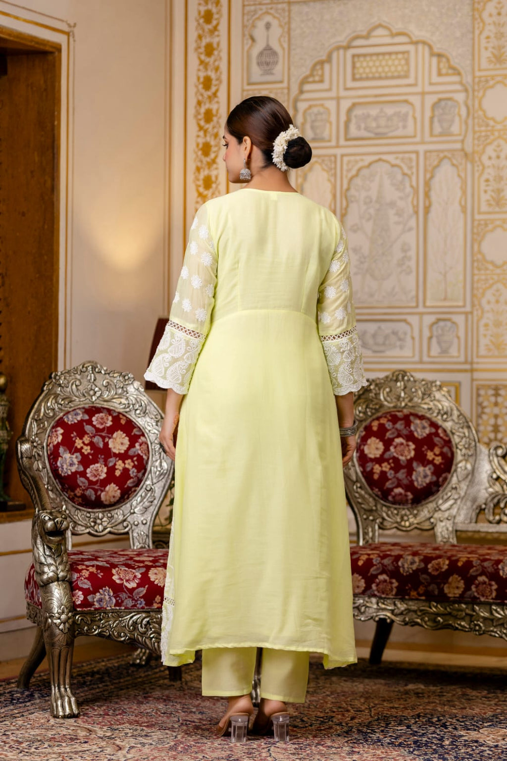 Women’s Mal Cotton Lucknowi Work Gown Set