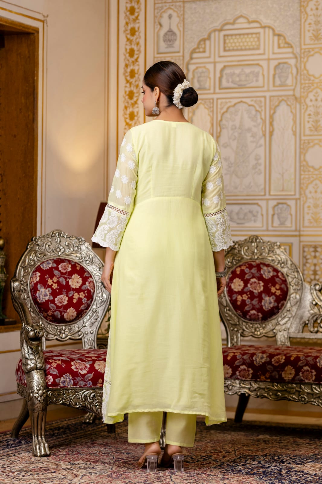 Women’s Mal Cotton Lucknowi Work Gown Set