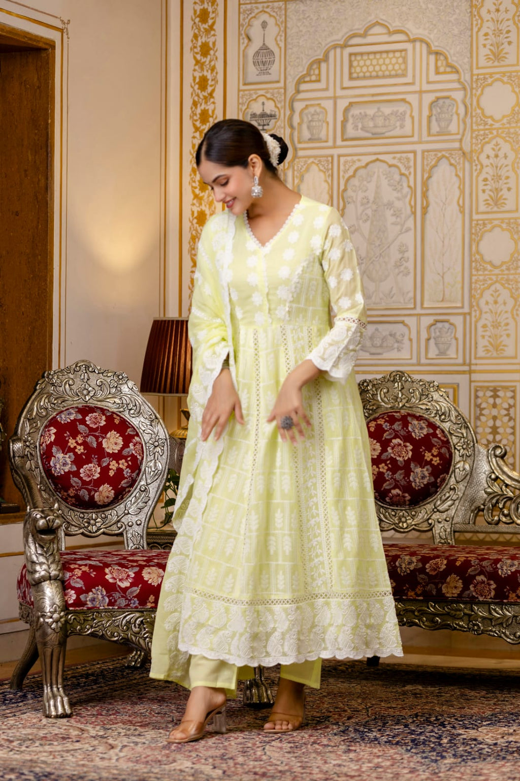 Women’s Mal Cotton Lucknowi Work Gown Set