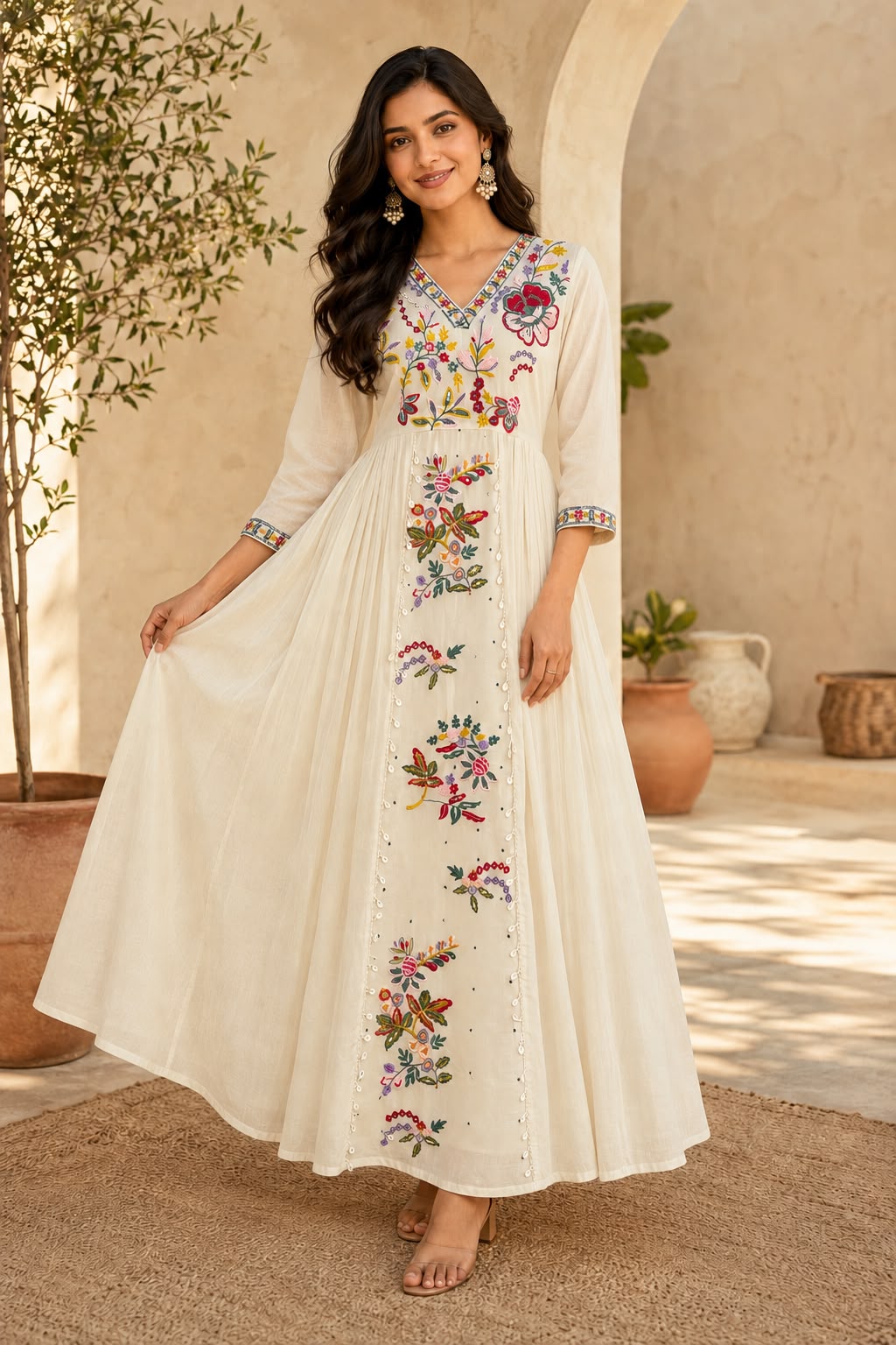 Women’s Kora Cotton Sequin Embroidered Gown