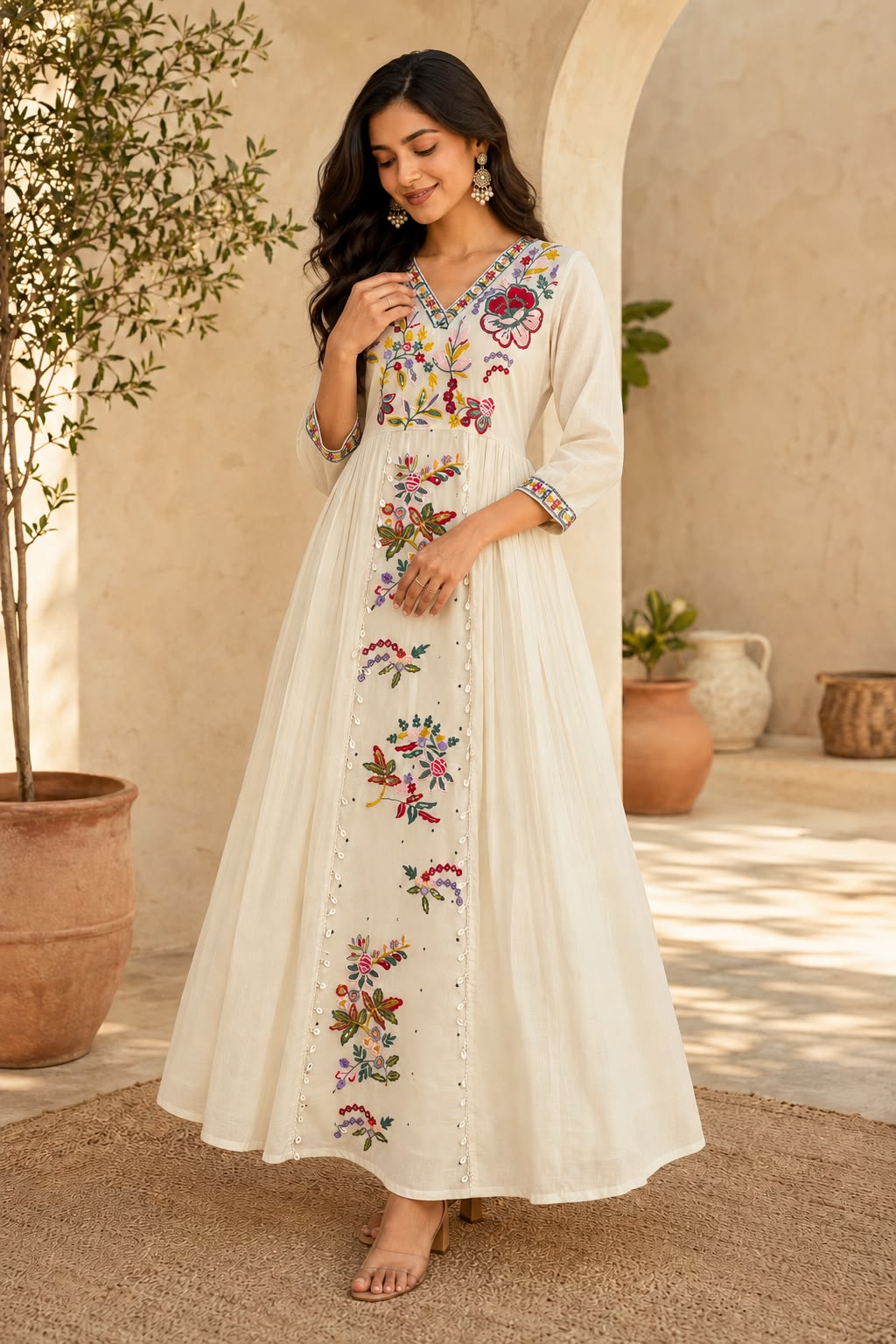 Women’s Kora Cotton Sequin Embroidered Gown