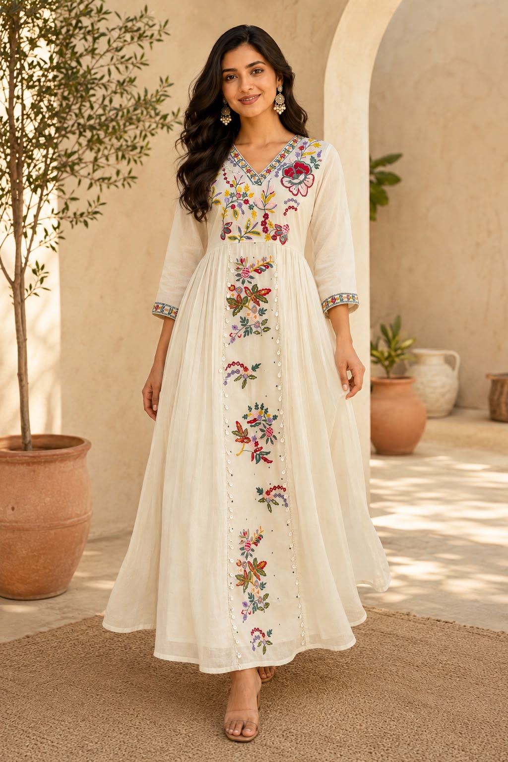 Women’s Kora Cotton Sequin Embroidered Gown