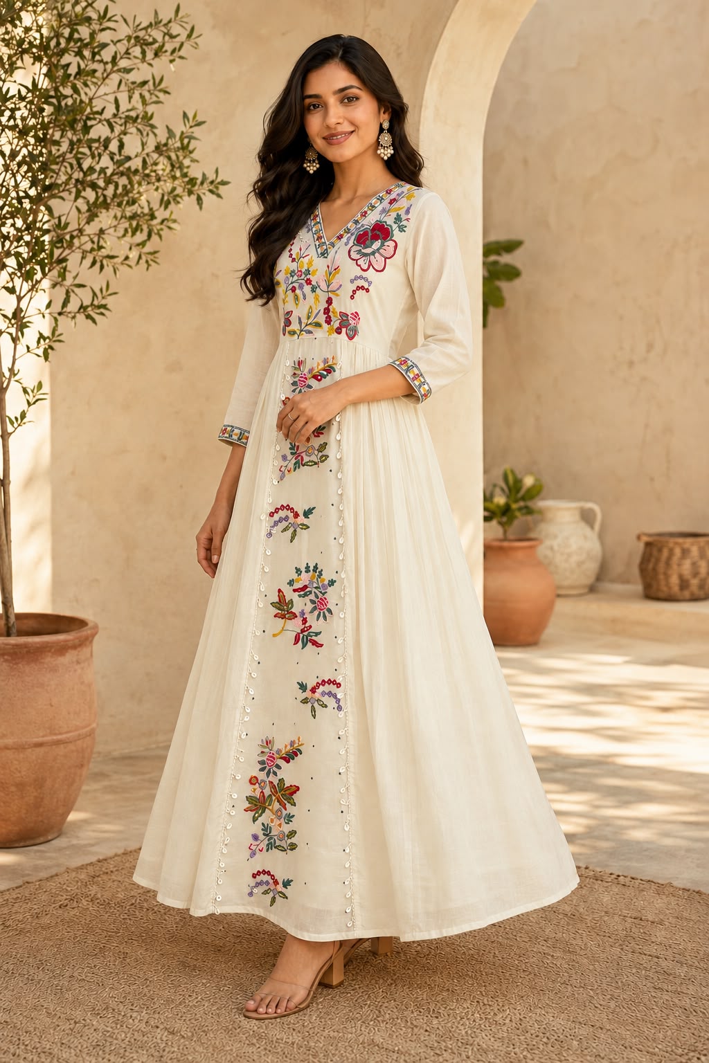 Women’s Kora Cotton Sequin Embroidered Gown