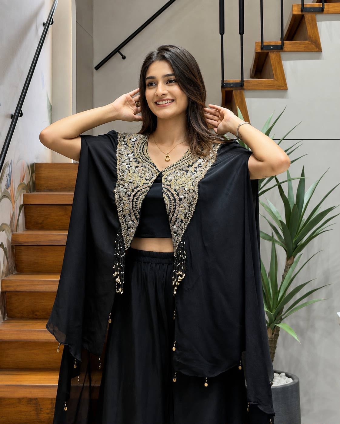 Women’s Star Georgette Embroidered Western Jacket Set