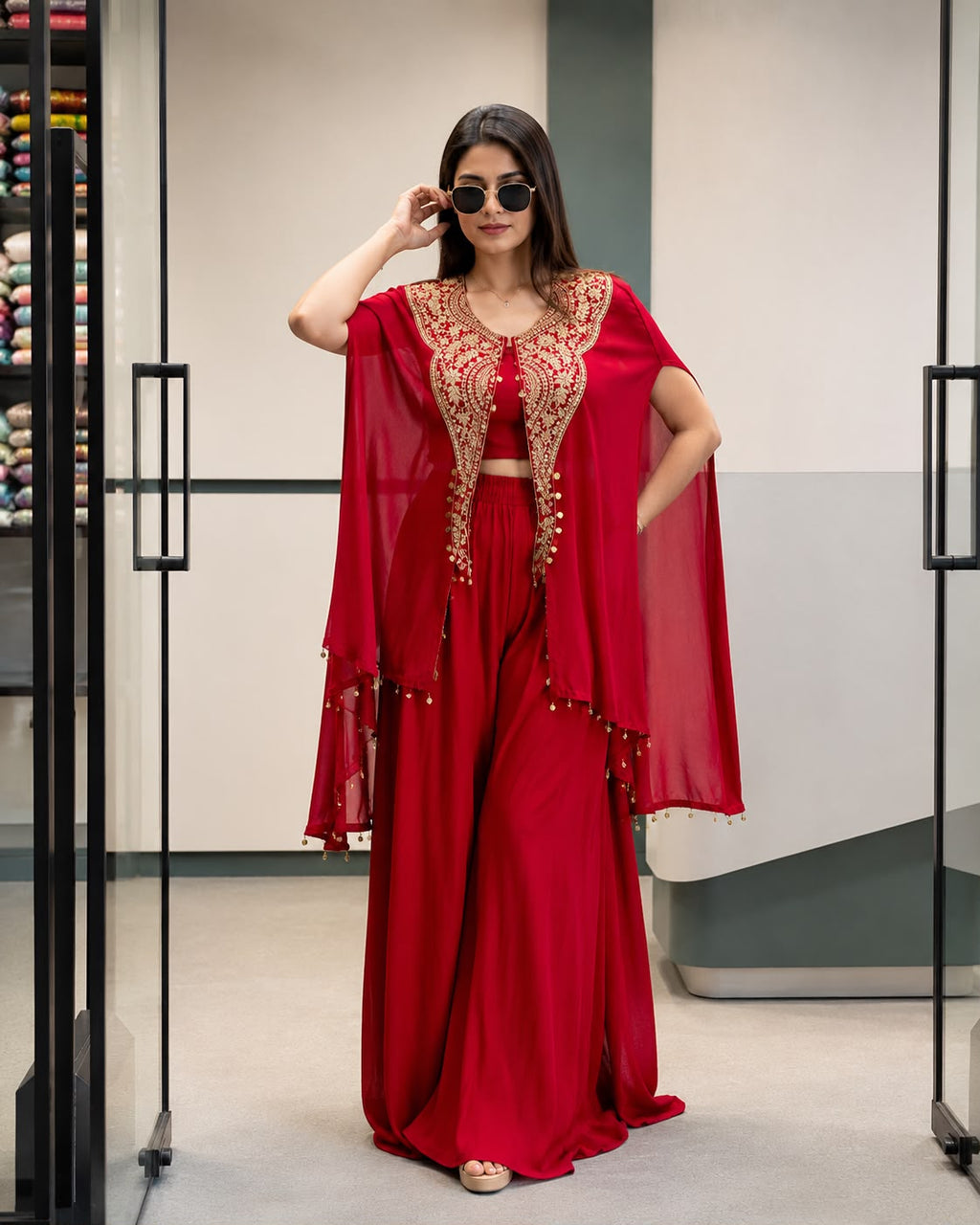 Women’s Star Georgette Embroidered Western Jacket Set