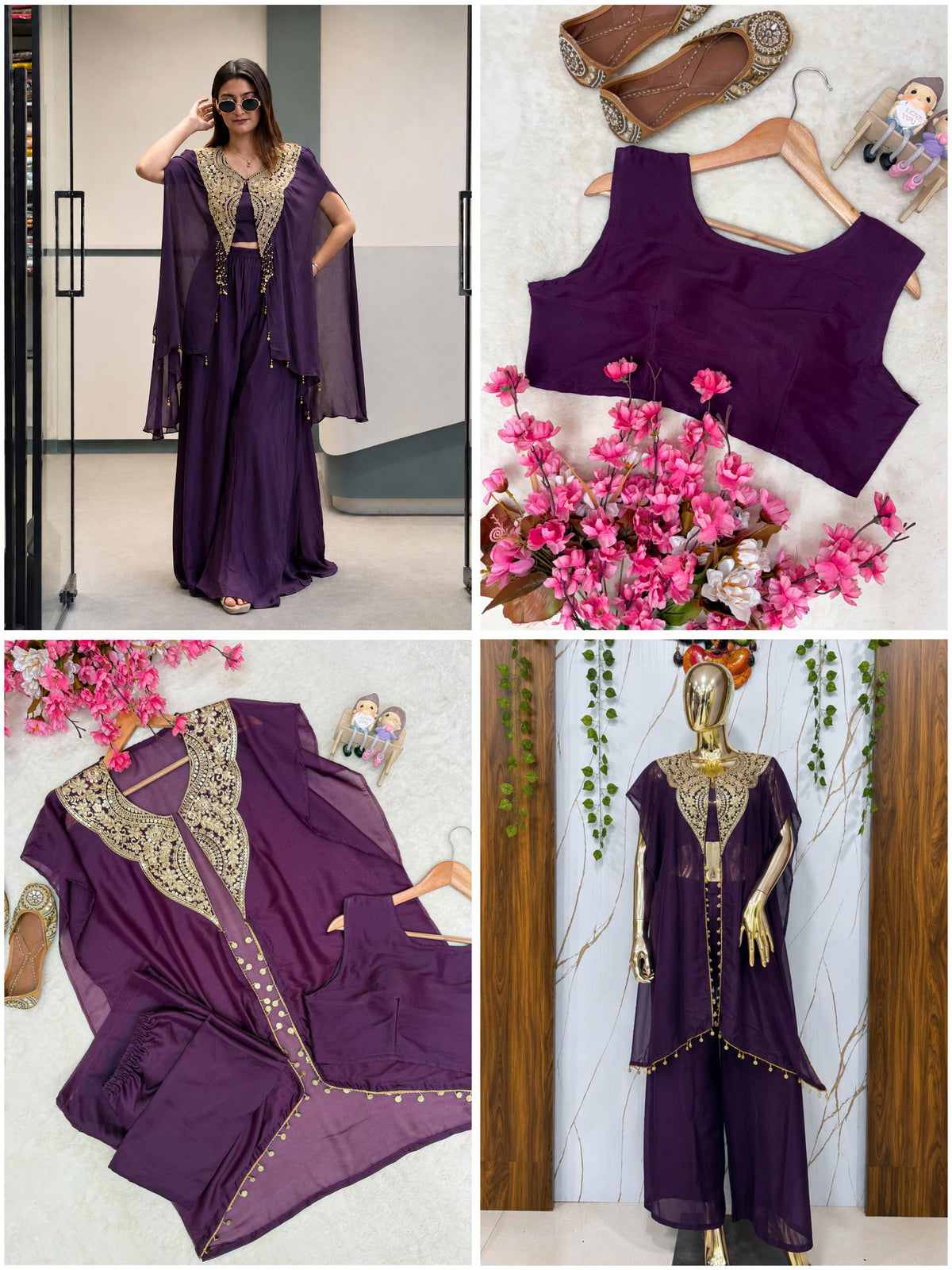 Women’s Star Georgette Embroidered Western Jacket Set