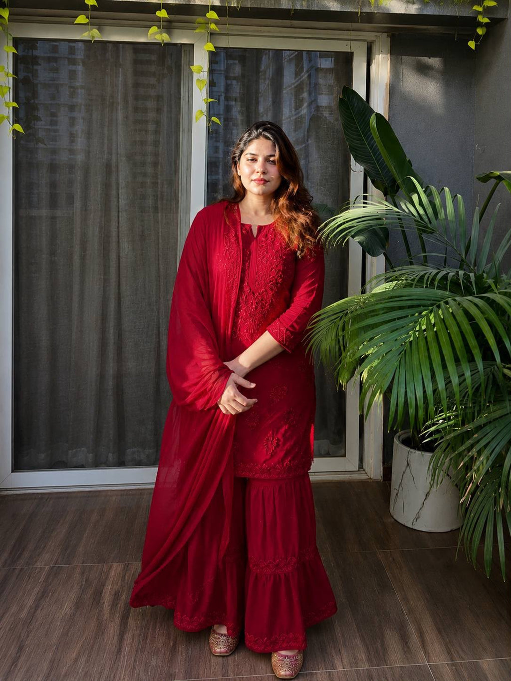 Women’s Heavy Embroidered Kurti Sharara Set