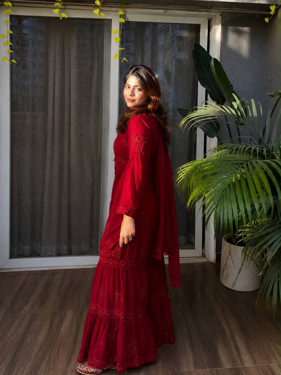 Women’s Heavy Embroidered Kurti Sharara Set