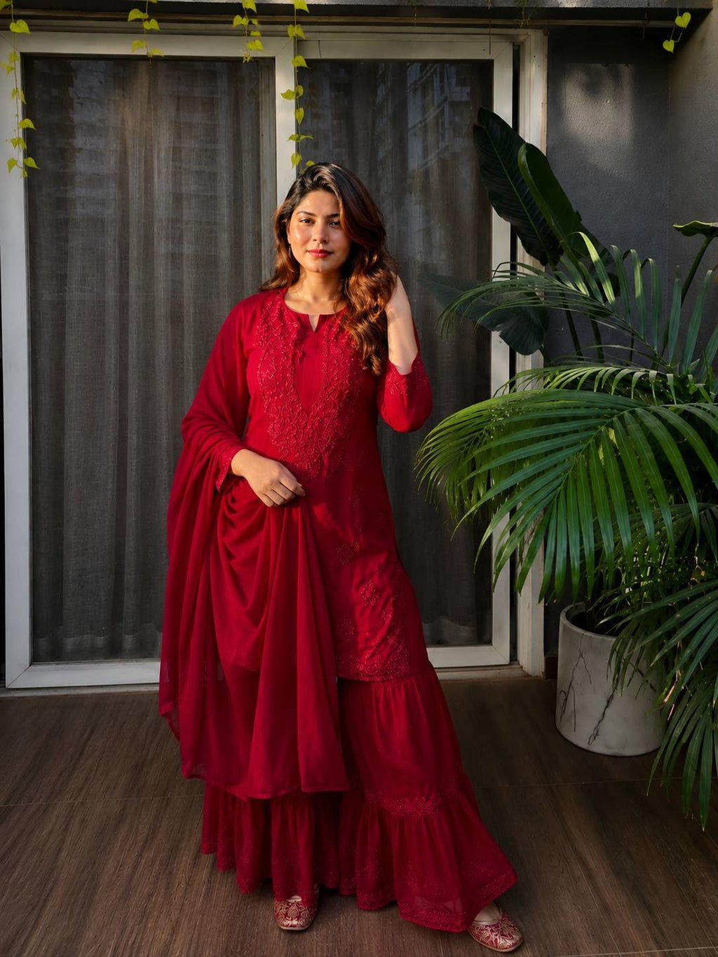 Women’s Heavy Embroidered Kurti Sharara Set