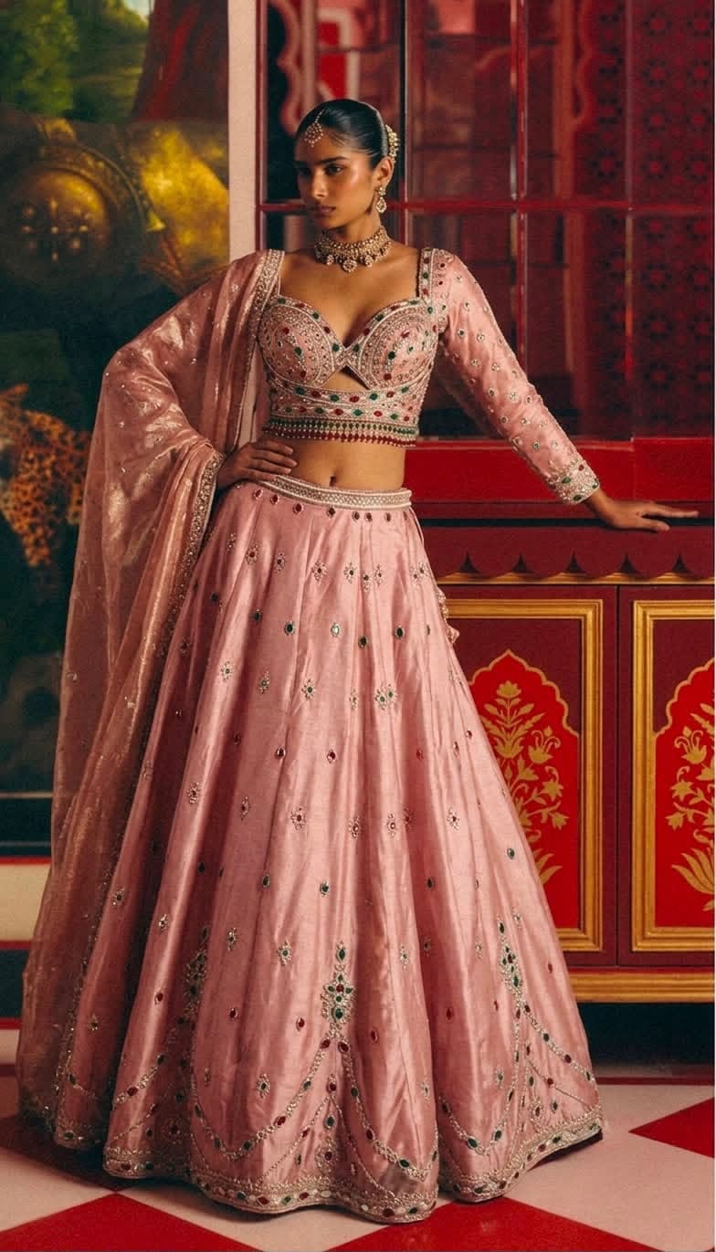 Women’s Blush Pink Embellished Designer Lehenga Set