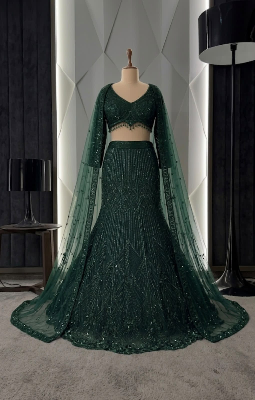Women’s Emerald Green Heavy Embroidered Lehenga Set