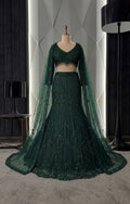 Women’s Emerald Green Heavy Embroidered Lehenga Set