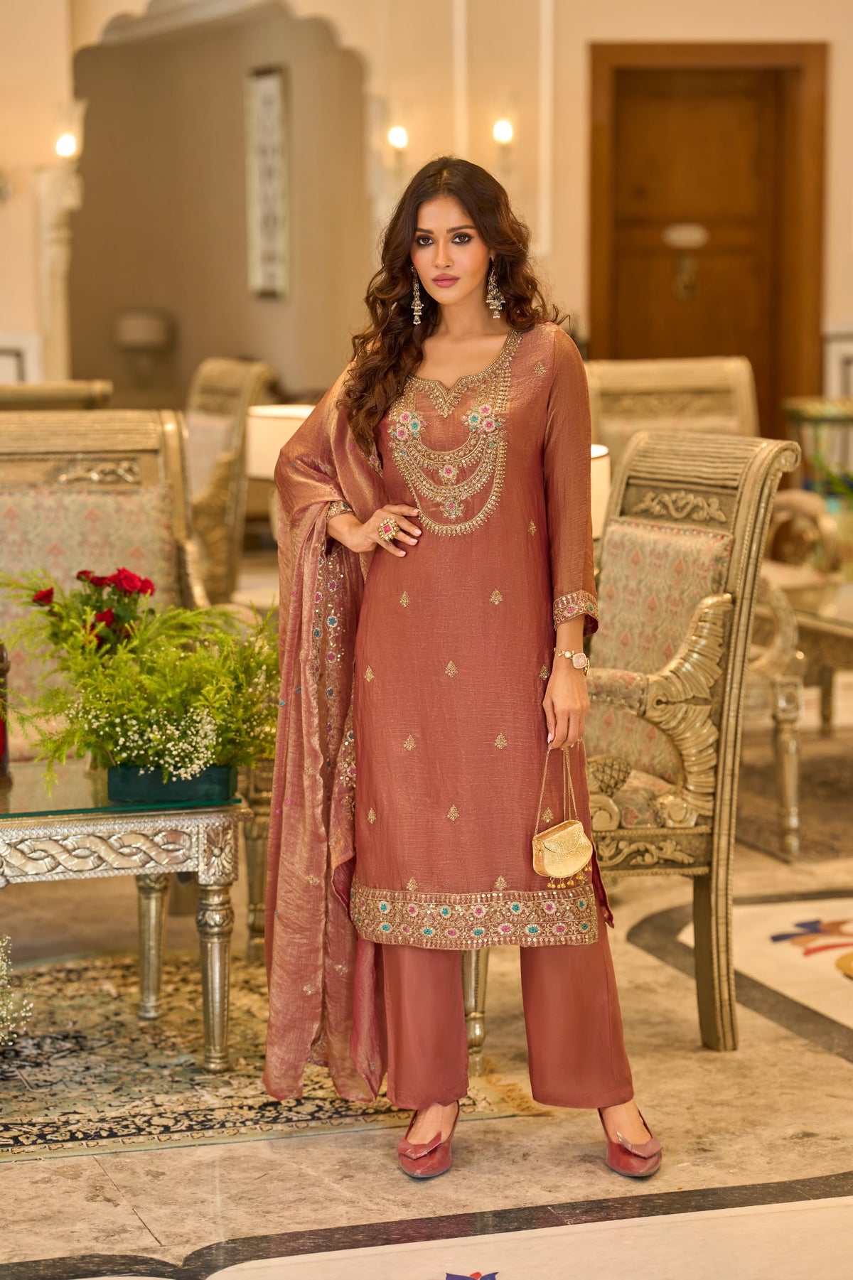 Women’s Fancy Chiffon Embroidered Pant Set
