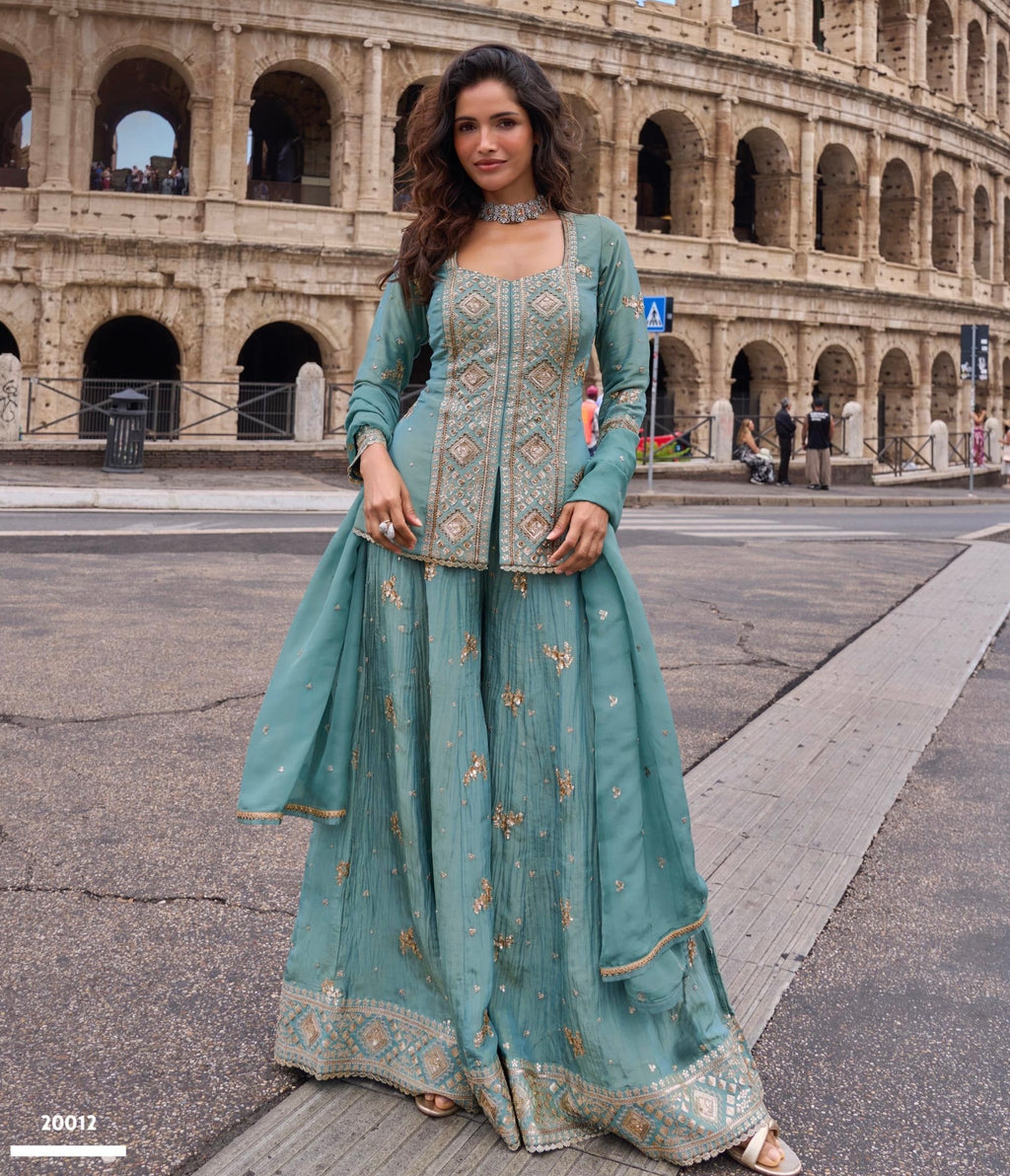 Women’s Premium Real Simar Silk Embroidered Sharara Set