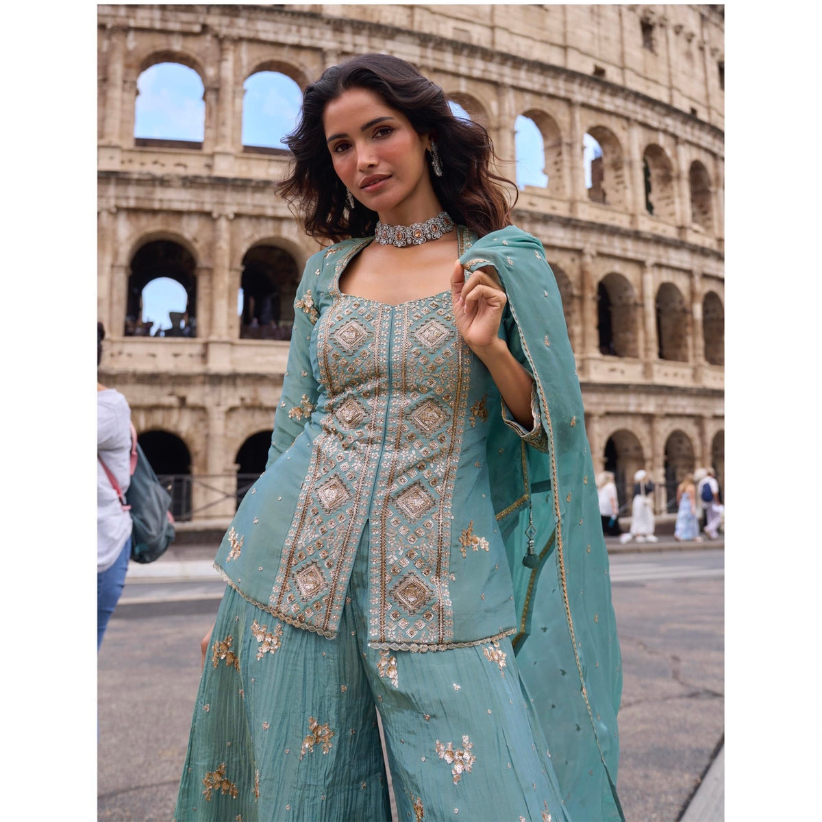 Women’s Premium Real Simar Silk Embroidered Sharara Set