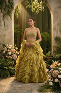 Women’s Olive Green Ruffle Lehenga Set