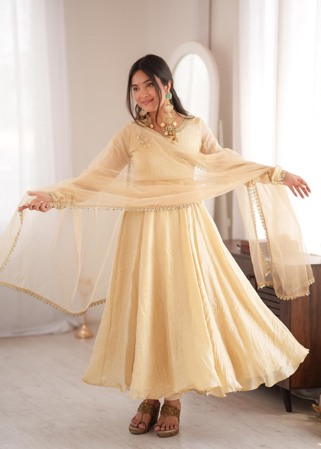 Women’s Doremon Crush Real Mirror Work Gown Set