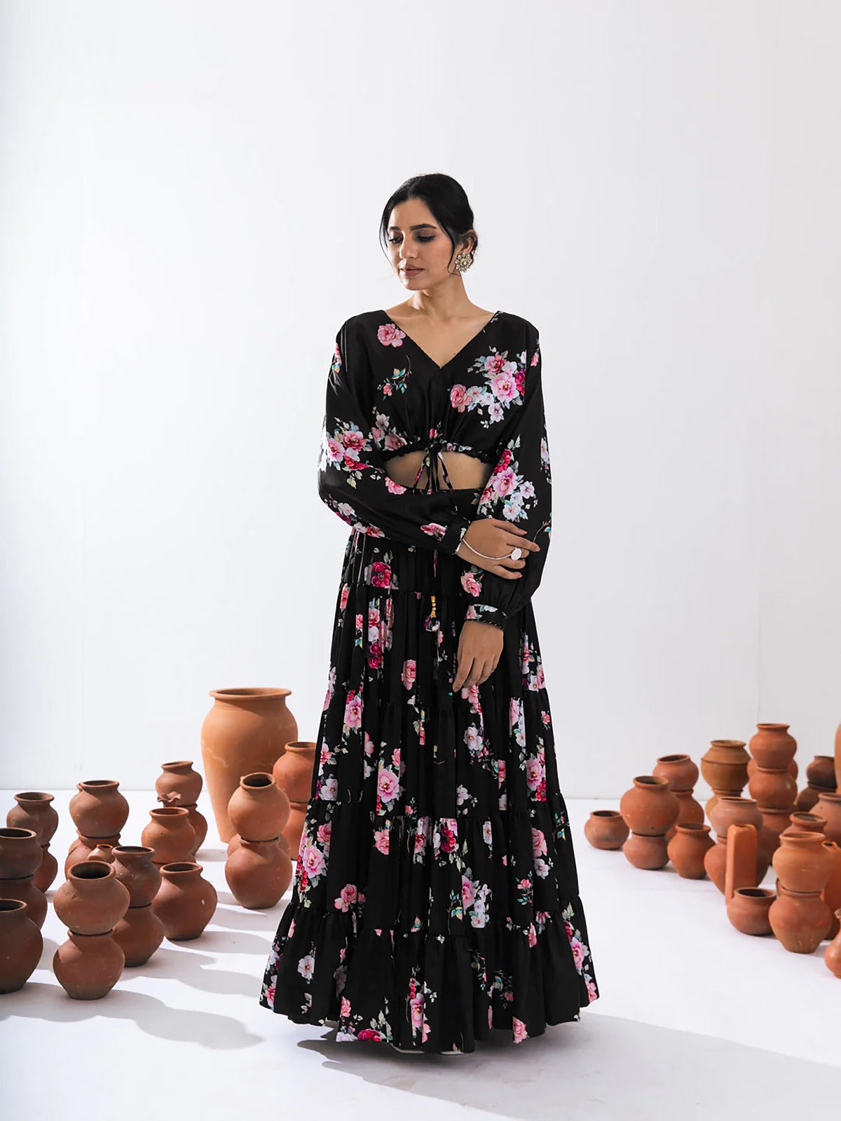Women’s Heavy Airtex Chinon Printed Crop Top & Lehenga Set