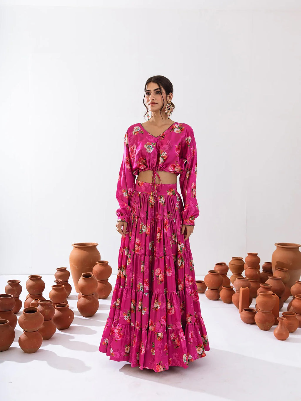 Women’s Heavy Airtex Chinon Printed Crop Top & Lehenga Set