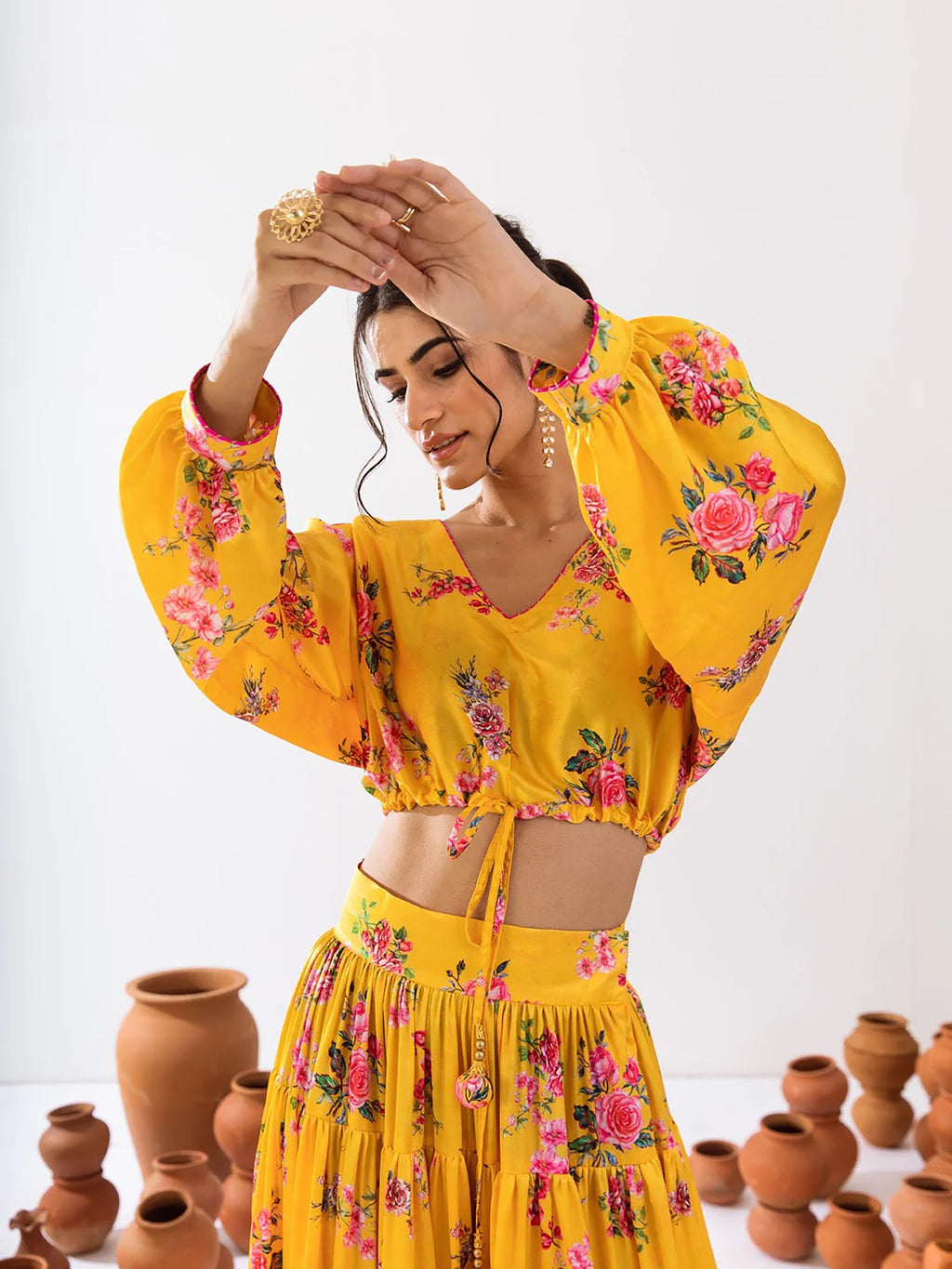 Women’s Heavy Airtex Chinon Printed Crop Top & Lehenga Set
