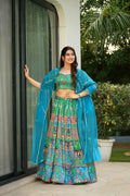Women’s Silk Digital Print Crop Top & Lehenga Set