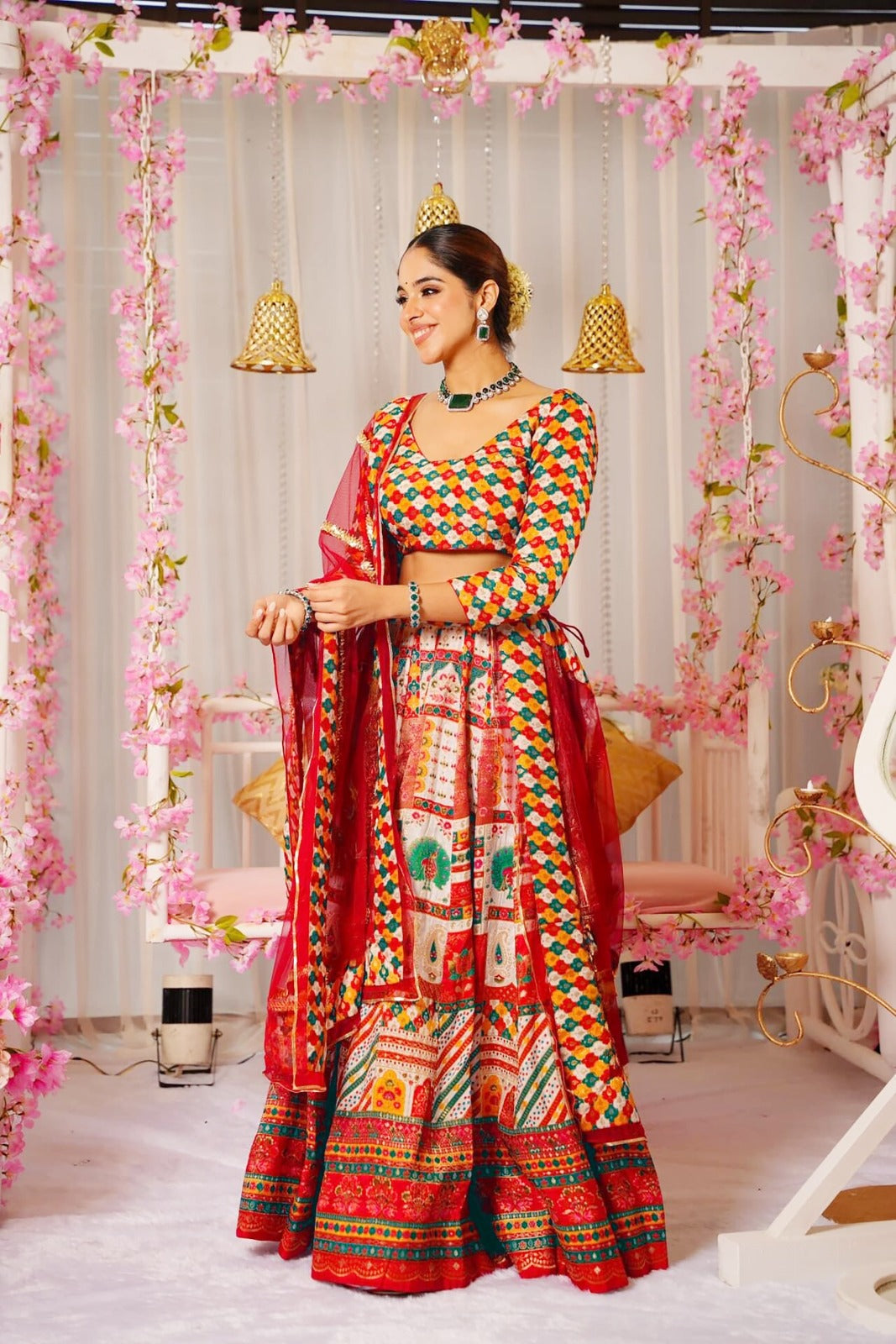 Women’s Silk Digital Print Crop Top & Lehenga Set