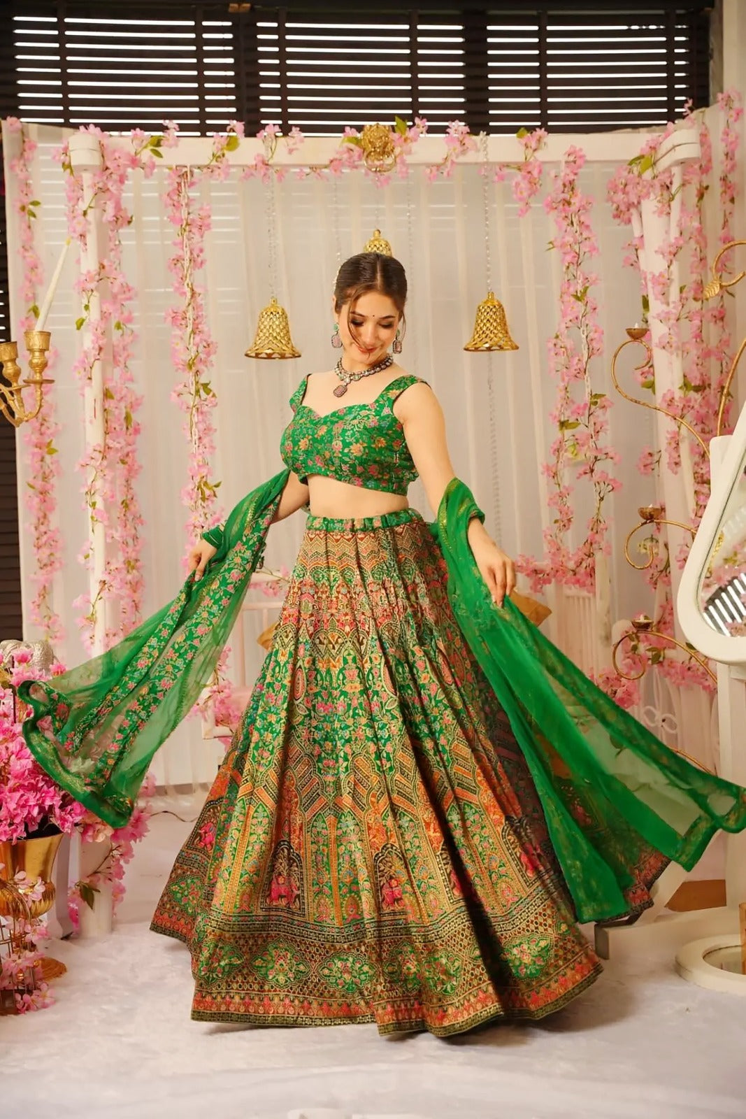 Women’s Silk Digital Print Crop Top & Lehenga Set