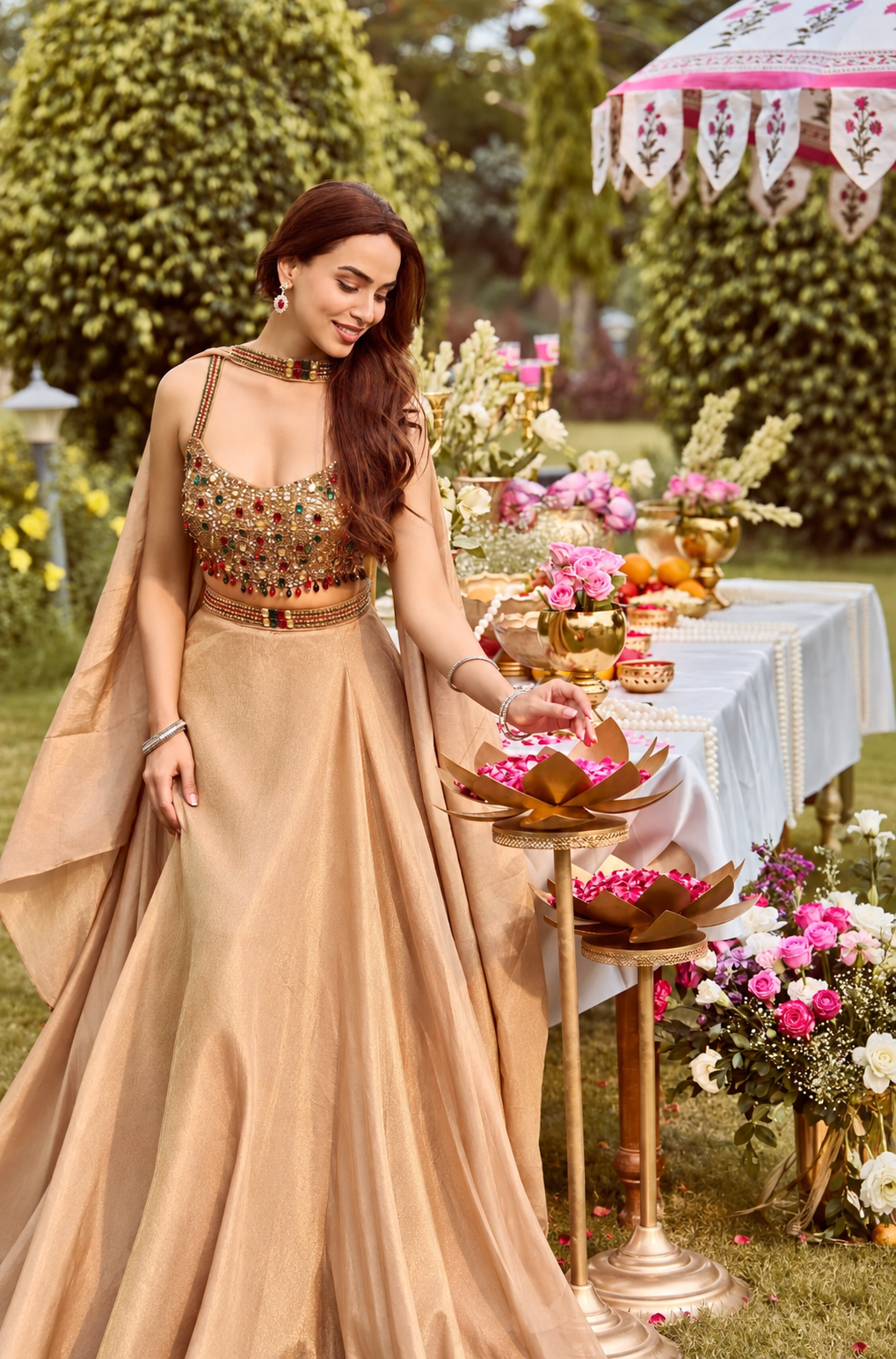 Women’s Embellished Blouse & Flared Lehenga Set with Dupatta