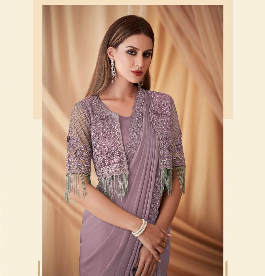 Women’s Sparkling Satin Georgette Saree with Jacket & Inner