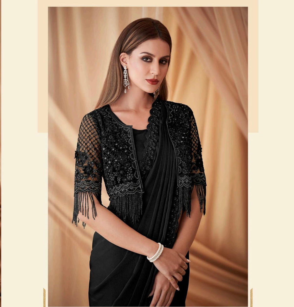 Women’s Sparkling Satin Georgette Saree with Jacket & Inner