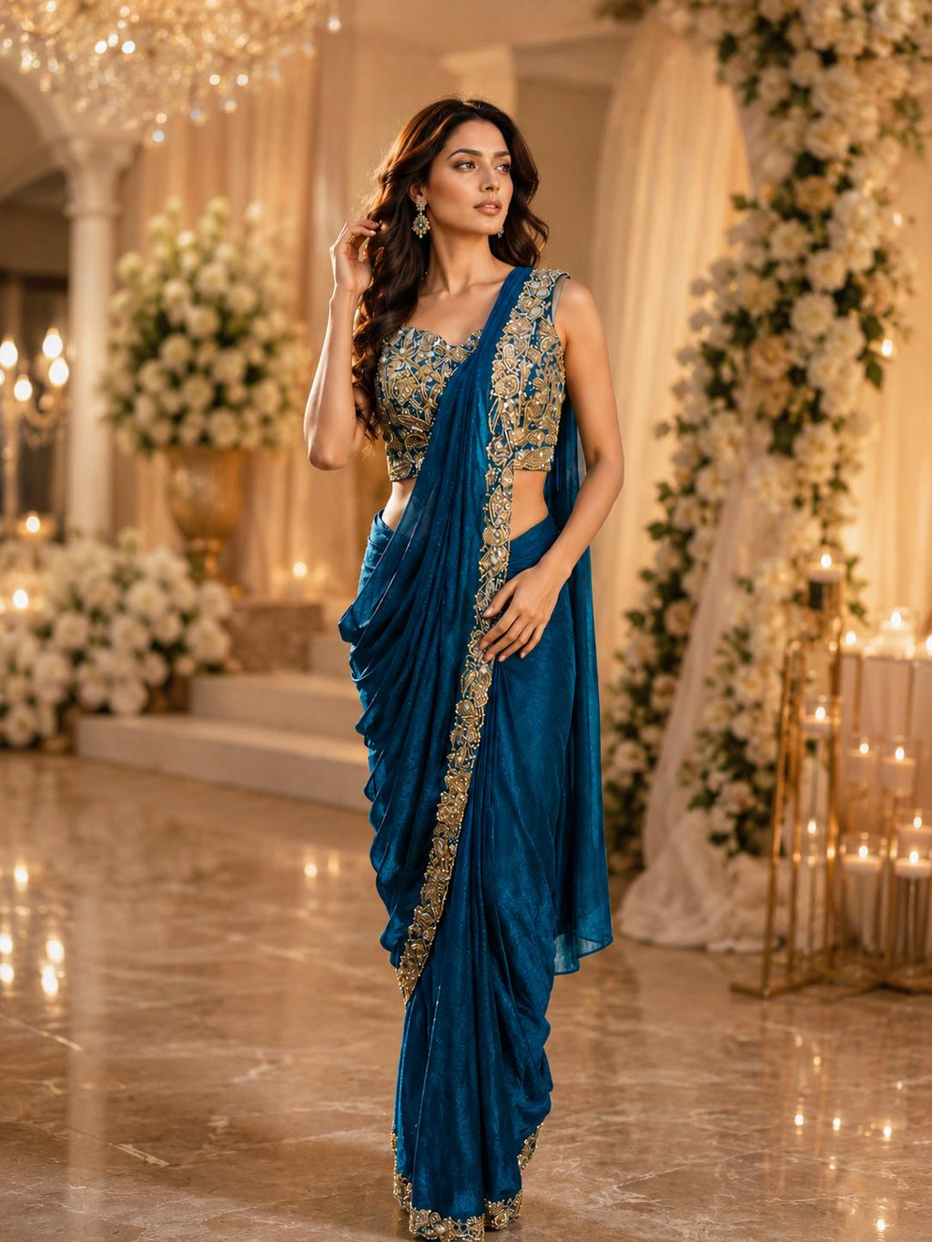 Women’s Satin Saree with Beadwork Blouse