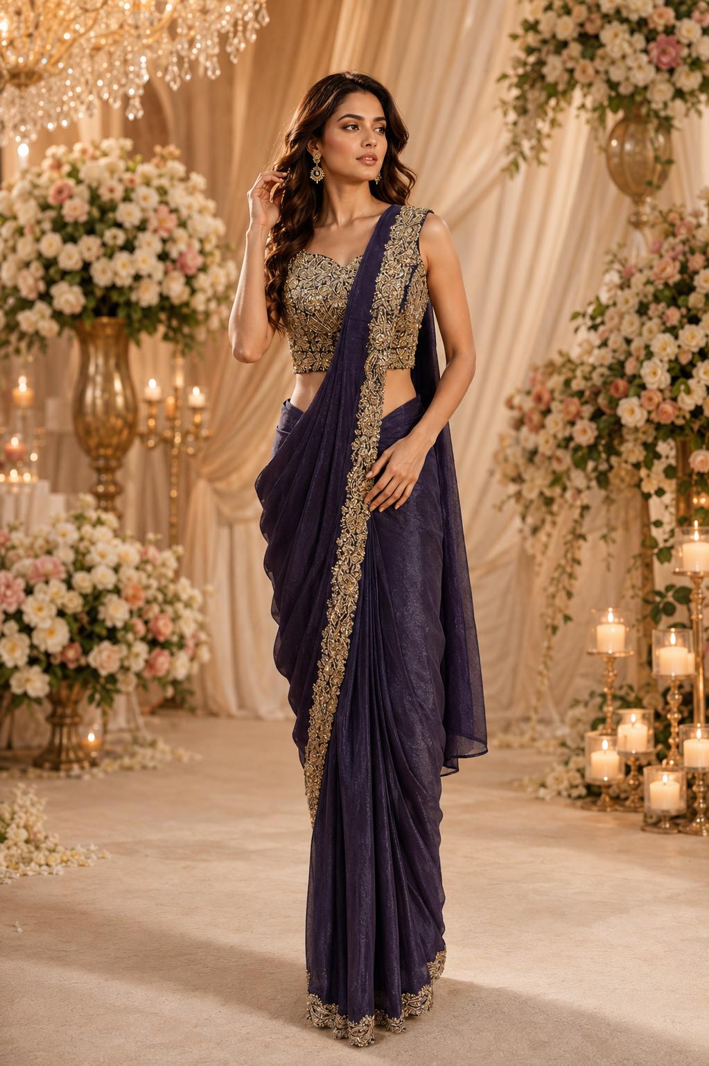 Women’s Satin Saree with Beadwork Blouse