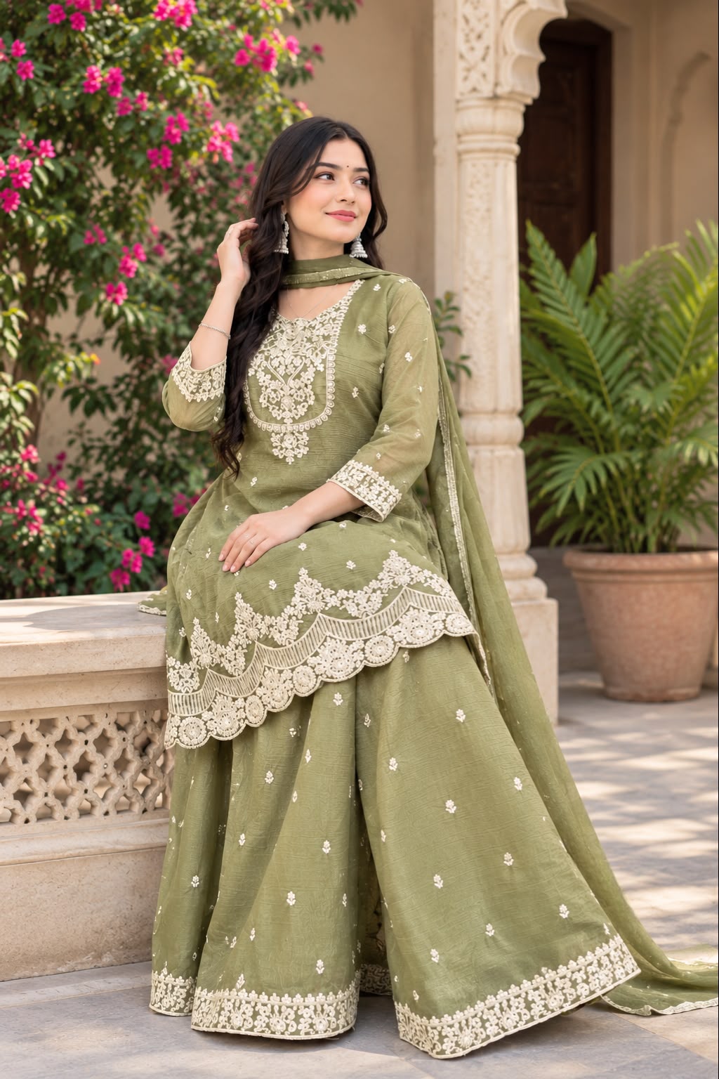 Women’s Crunchy Silk Sequin Sharara Set with Dupatta