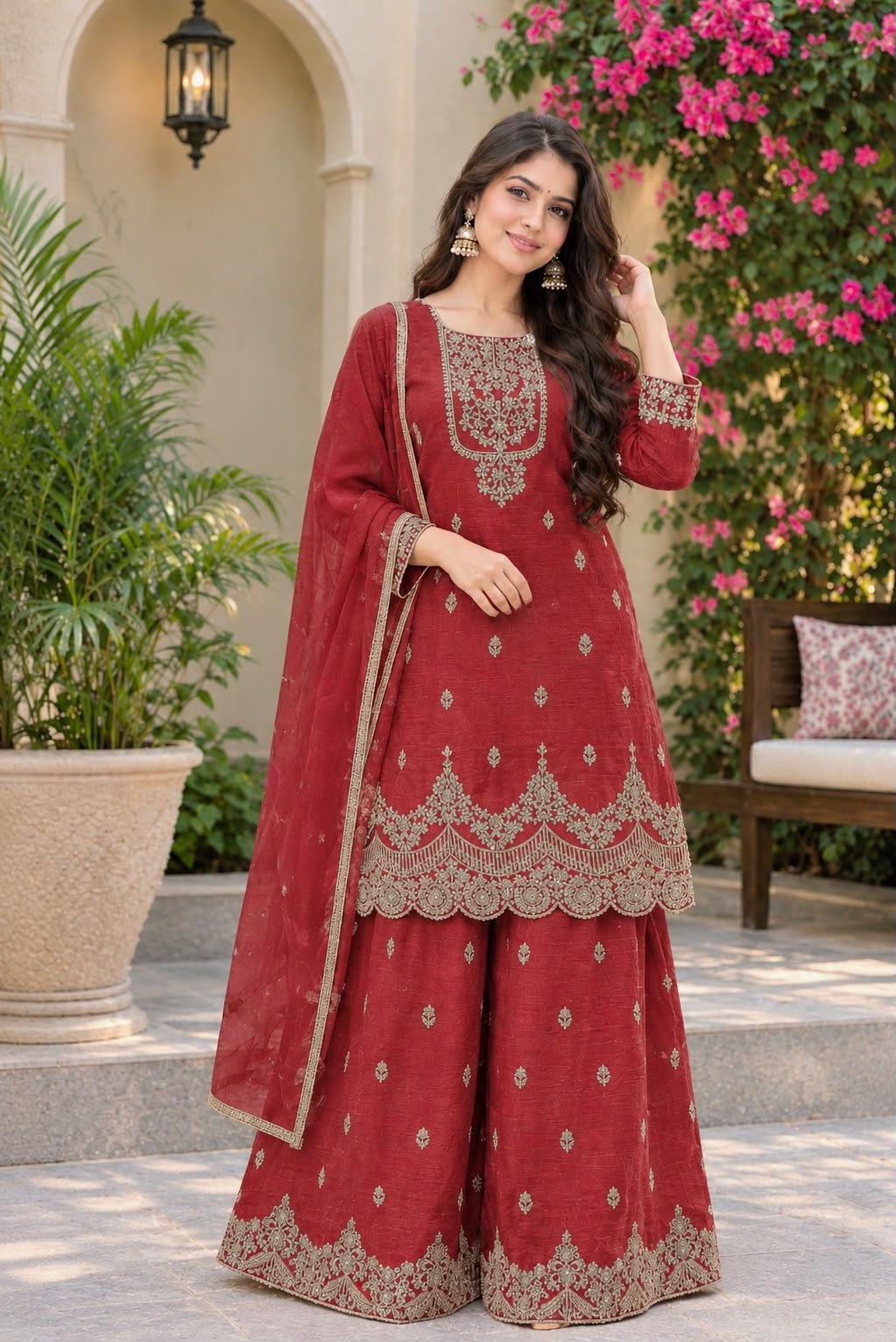 Women’s Crunchy Silk Sequin Sharara Set with Dupatta
