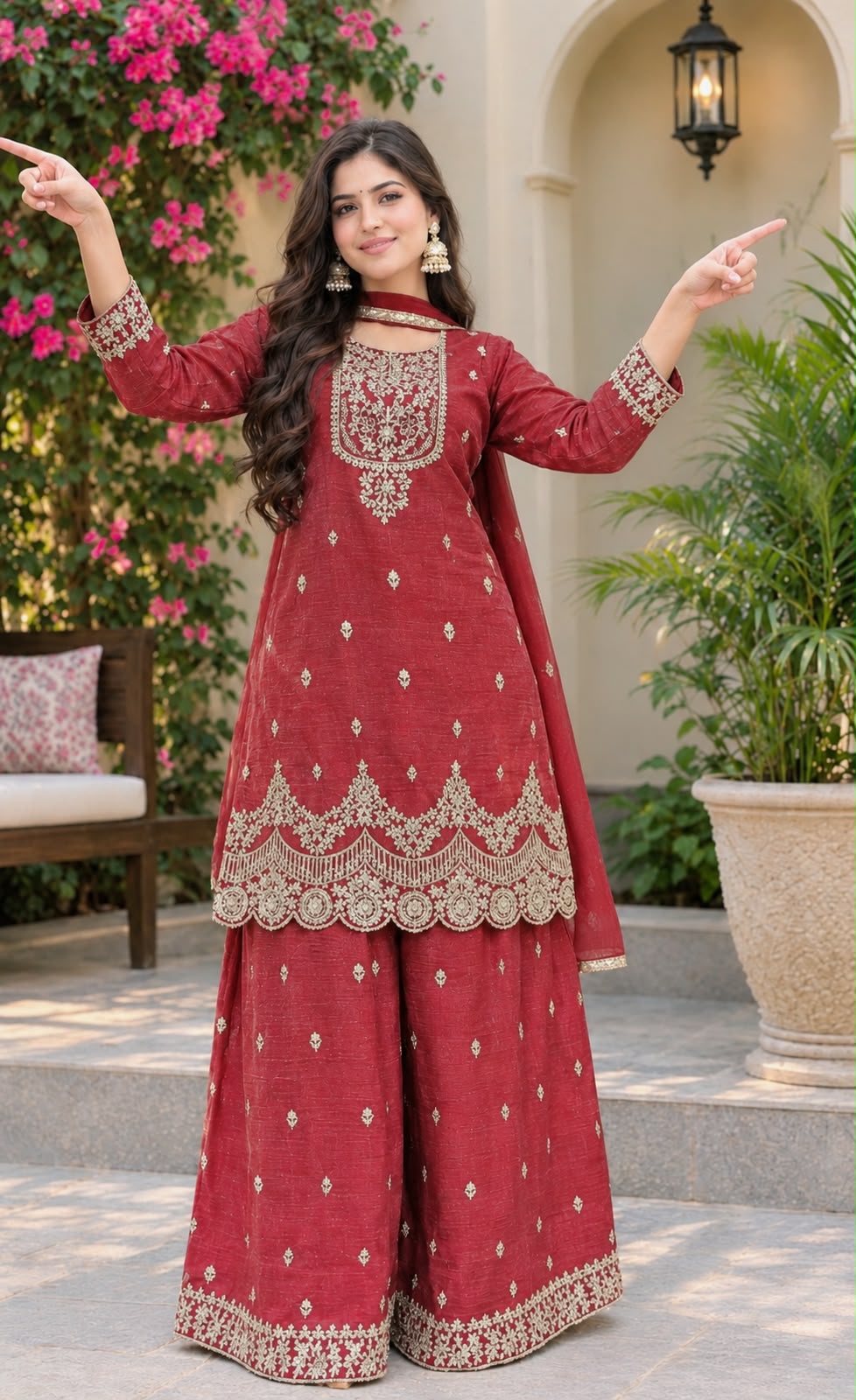 Women’s Crunchy Silk Sequin Sharara Set with Dupatta
