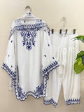 Women’s Mull Chanderi Embroidered White Farshi Salwar Suit with Dupatta