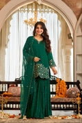 Women’s Chinon Silk Embroidered Sharara Set with Organza Dupatta