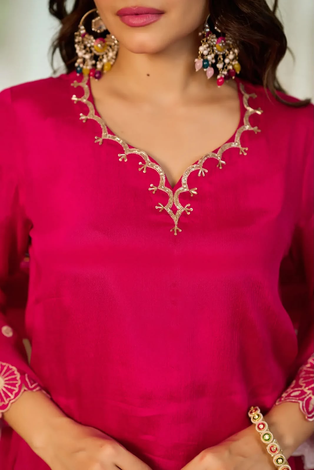 Women’s Chinon Silk Embroidered Sharara Set with Organza Dupatta