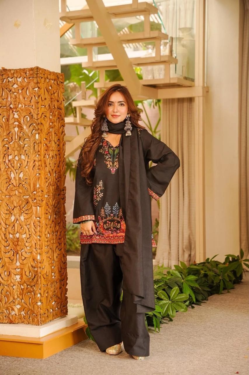 Women’s Rayon Embroidered Farshi Palazzo Suit with Dupatta
