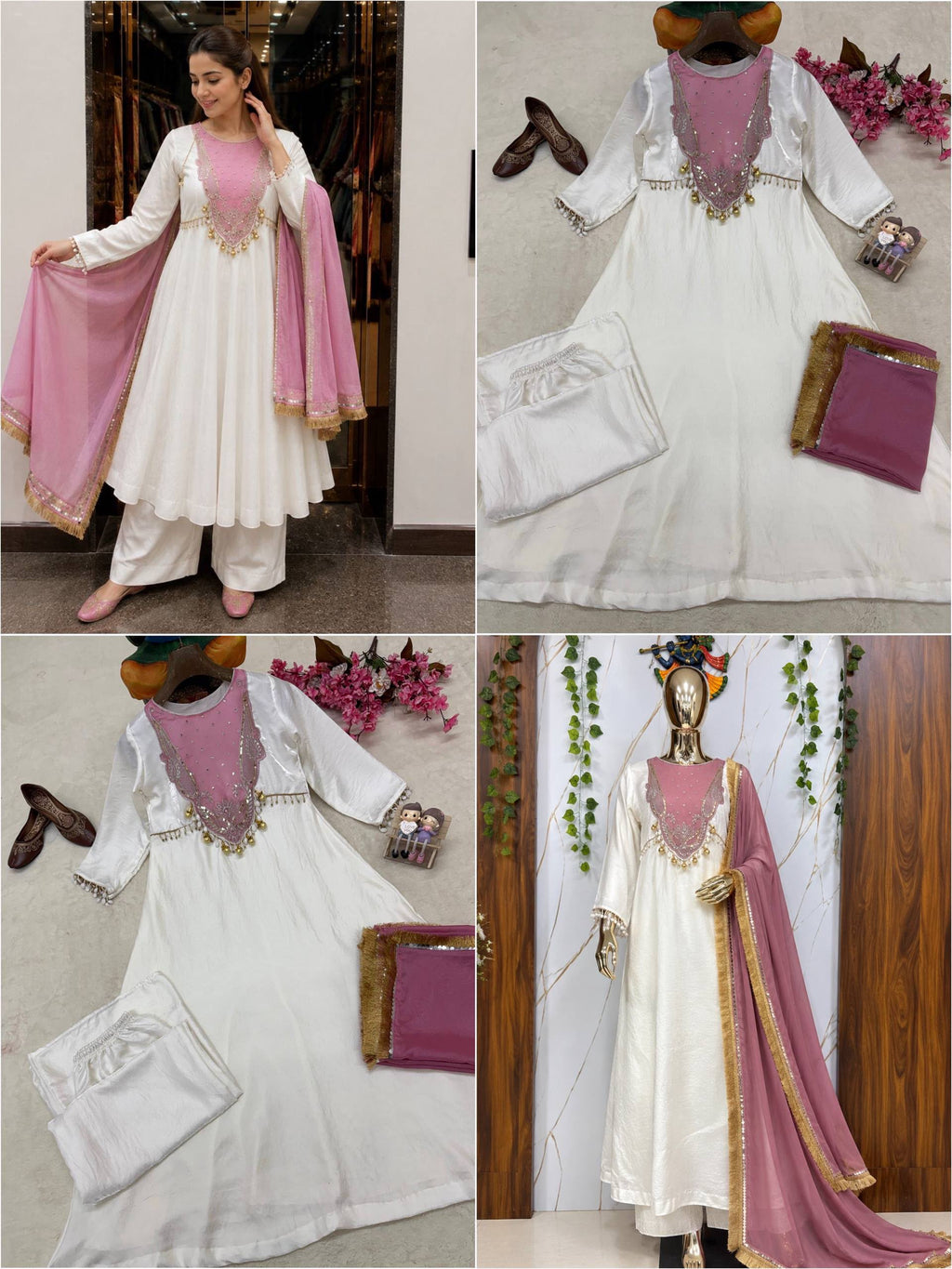 Women’s Roman Glass Silk Sequin & Zari Gown Set with Dupatta